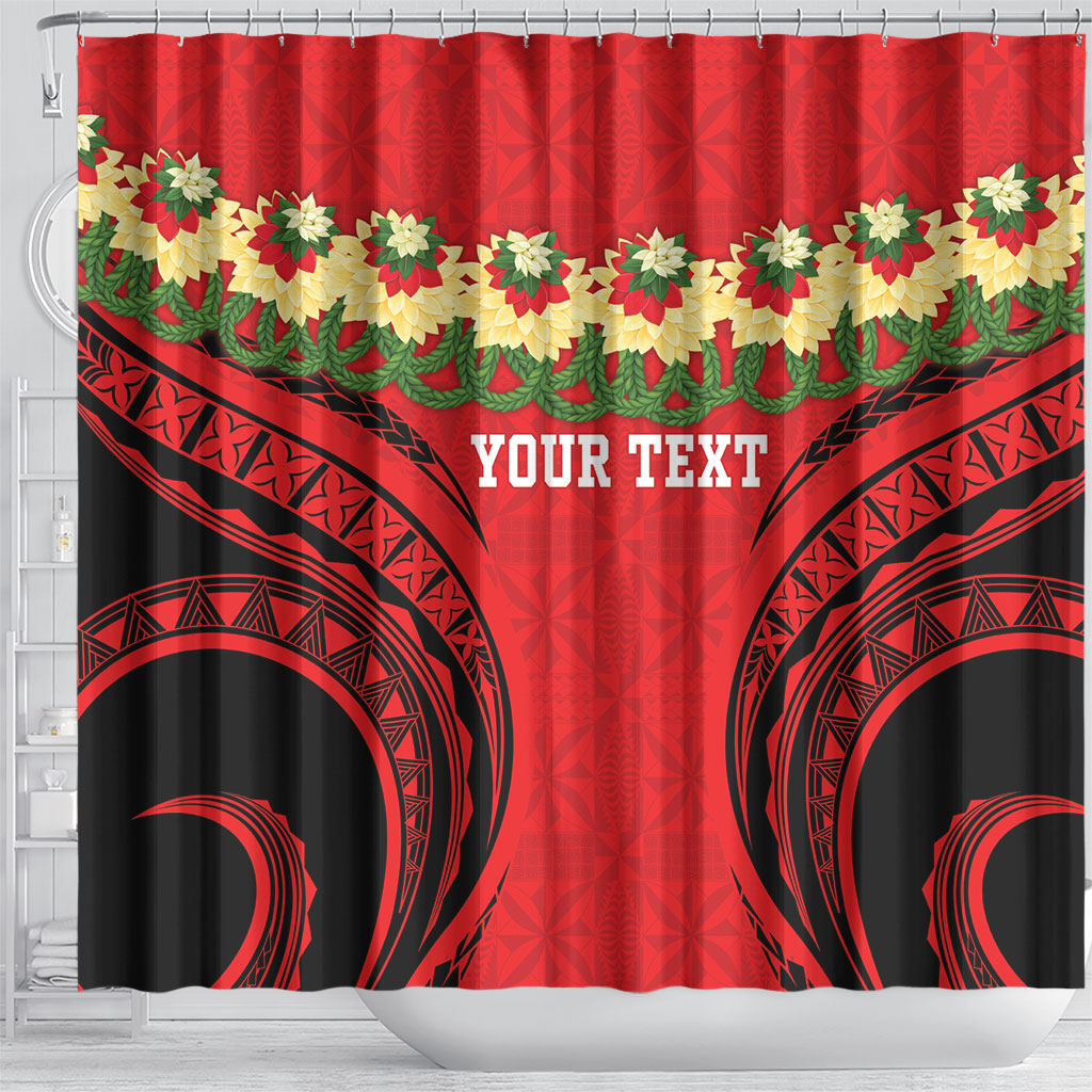 Personalised Red Tonga Ngatu Kahoa Lei Shower Curtain LT14 - Polynesian Pride