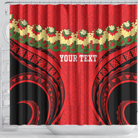 Personalised Red Tonga Ngatu Kahoa Lei Shower Curtain LT14 - Polynesian Pride