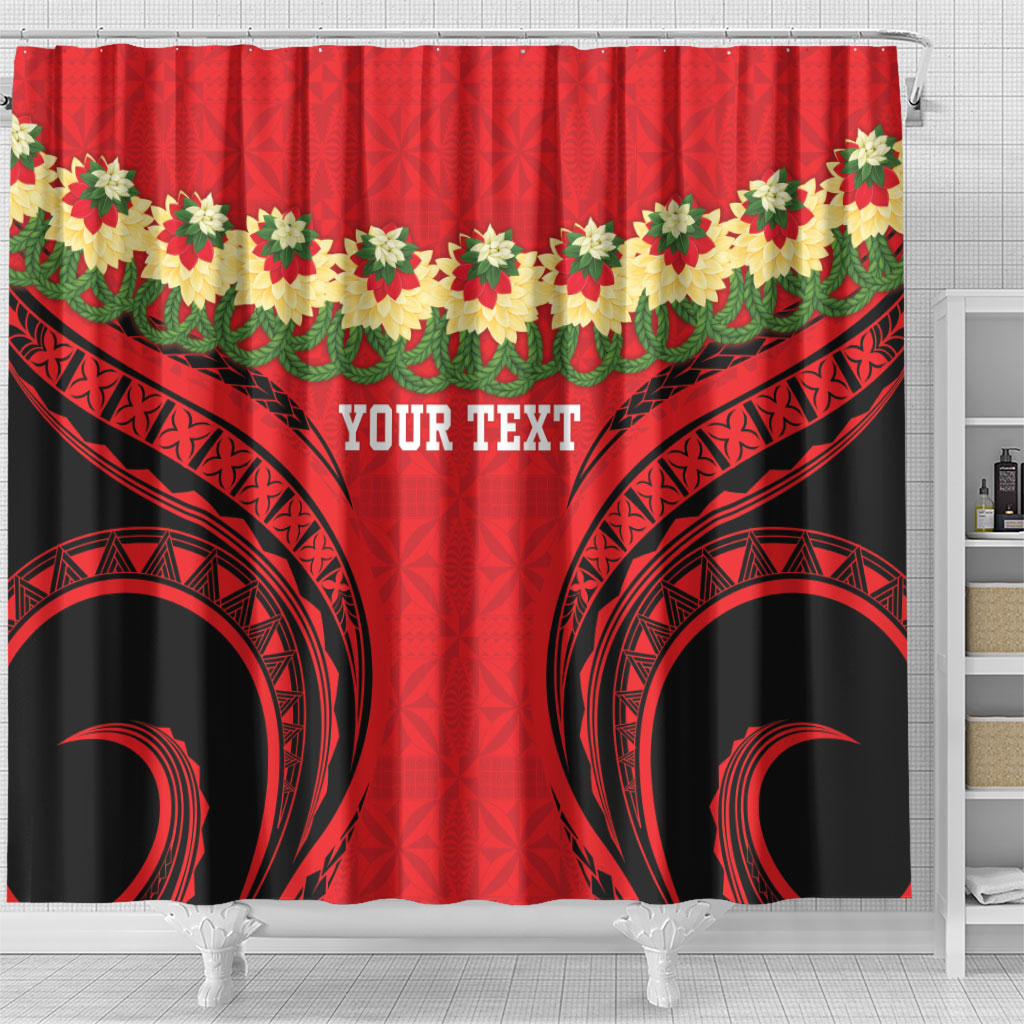 Personalised Red Tonga Ngatu Kahoa Lei Shower Curtain LT14 - Polynesian Pride