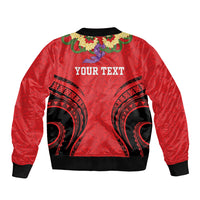 Personalised Red Tonga Ngatu Kahoa Lei Sleeve Zip Bomber Jacket LT14 - Polynesian Pride