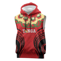 Personalised Red Tonga Ngatu Kahoa Lei Sleeveless Hoodie LT14 Red - Polynesian Pride