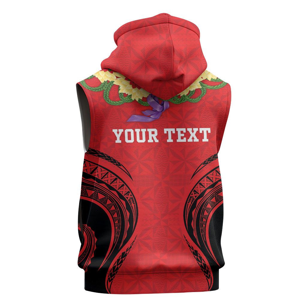Personalised Red Tonga Ngatu Kahoa Lei Sleeveless Hoodie LT14 - Polynesian Pride