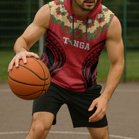 Personalised Red Tonga Ngatu Kahoa Lei Sleeveless Hoodie LT14 - Polynesian Pride