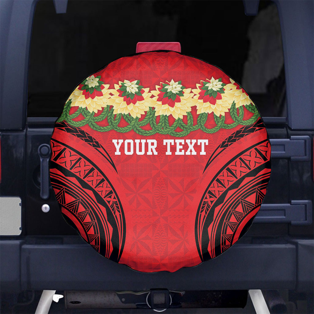 Personalised Red Tonga Ngatu Kahoa Lei Spare Tire Cover LT14 No hole Red - Polynesian Pride