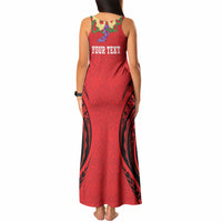 Personalised Red Tonga Ngatu Kahoa Lei Tank Maxi Dress LT14 - Polynesian Pride