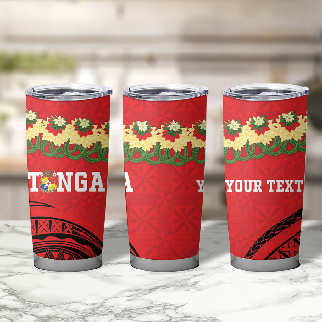 Personalised Red Tonga Ngatu Kahoa Lei Tumbler Cup LT14 - Polynesian Pride