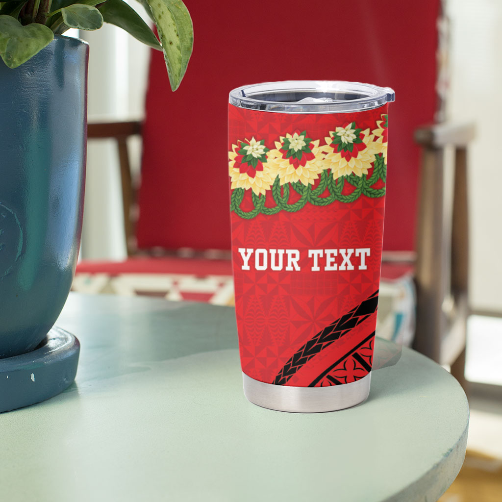 Personalised Red Tonga Ngatu Kahoa Lei Tumbler Cup LT14 - Polynesian Pride