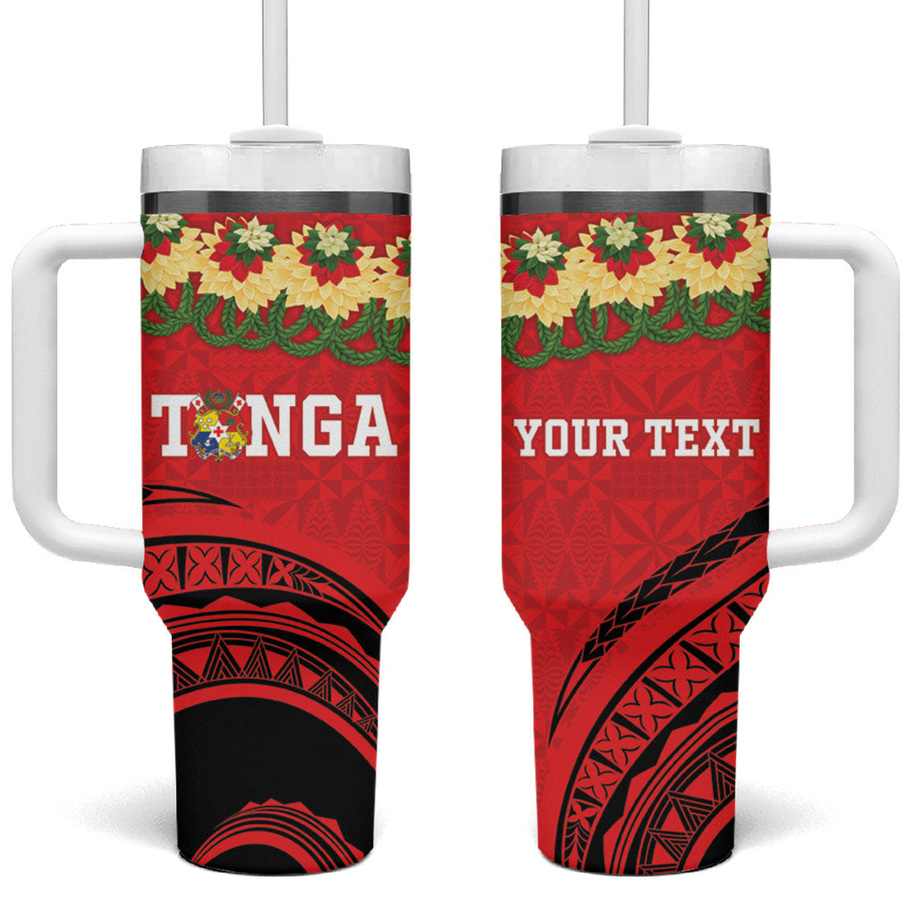 Personalised Red Tonga Ngatu Kahoa Lei Tumbler With Handle LT14 One Size: 40 oz Red - Polynesian Pride