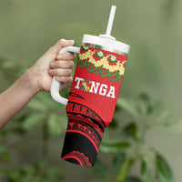 Personalised Red Tonga Ngatu Kahoa Lei Tumbler With Handle LT14 - Polynesian Pride