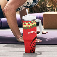 Personalised Red Tonga Ngatu Kahoa Lei Tumbler With Handle LT14 - Polynesian Pride