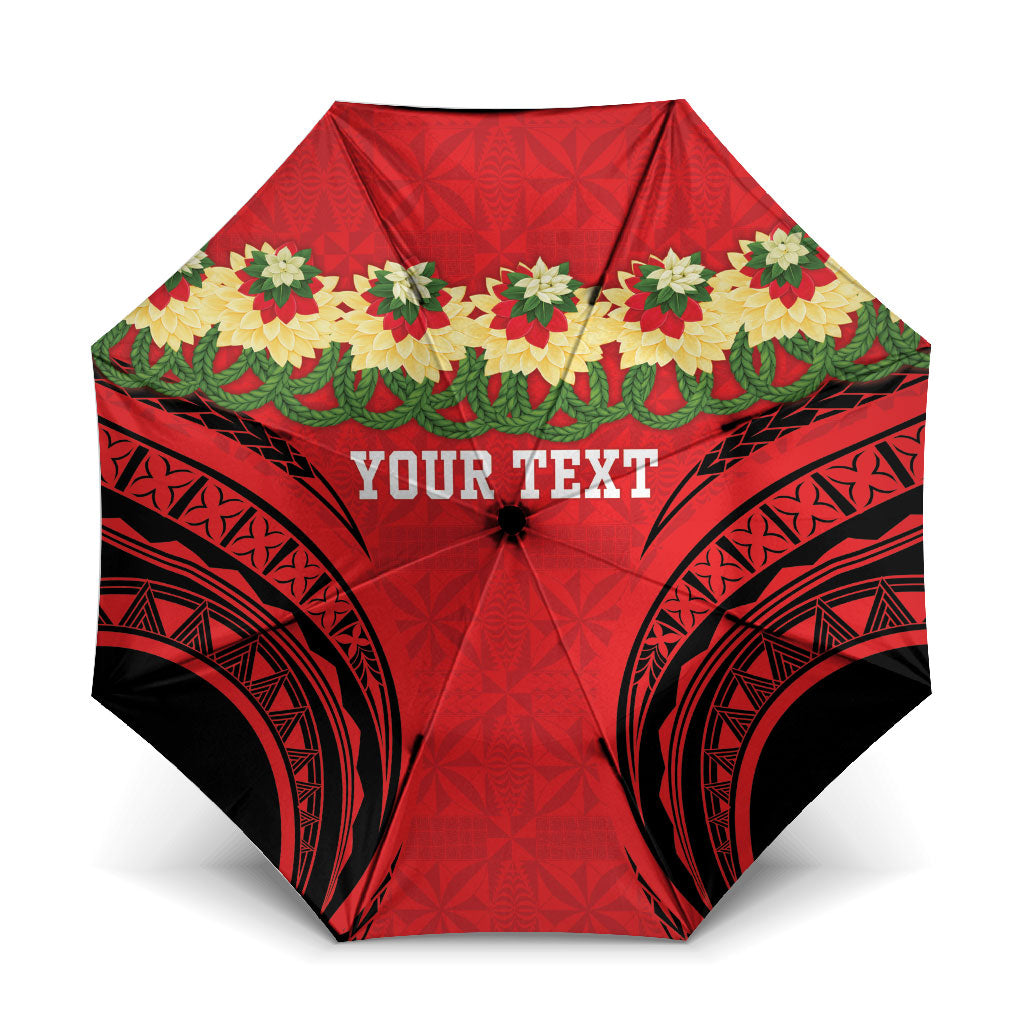Personalised Red Tonga Ngatu Kahoa Lei Umbrella LT14 One Size Folded 11.42 inch Opened Diameter 37.4 inch Red - Polynesian Pride