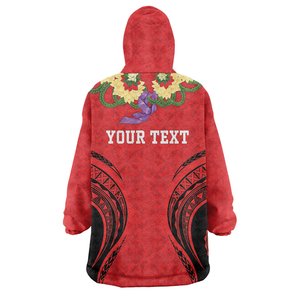 Personalised Red Tonga Ngatu Kahoa Lei Wearable Blanket Hoodie LT14 - Polynesian Pride