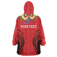Personalised Red Tonga Ngatu Kahoa Lei Wearable Blanket Hoodie LT14 - Polynesian Pride