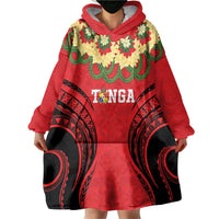 Personalised Red Tonga Ngatu Kahoa Lei Wearable Blanket Hoodie LT14 - Polynesian Pride