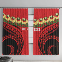 Personalised Red Tonga Ngatu Kahoa Lei Window Curtain LT14 With Hooks Red - Polynesian Pride