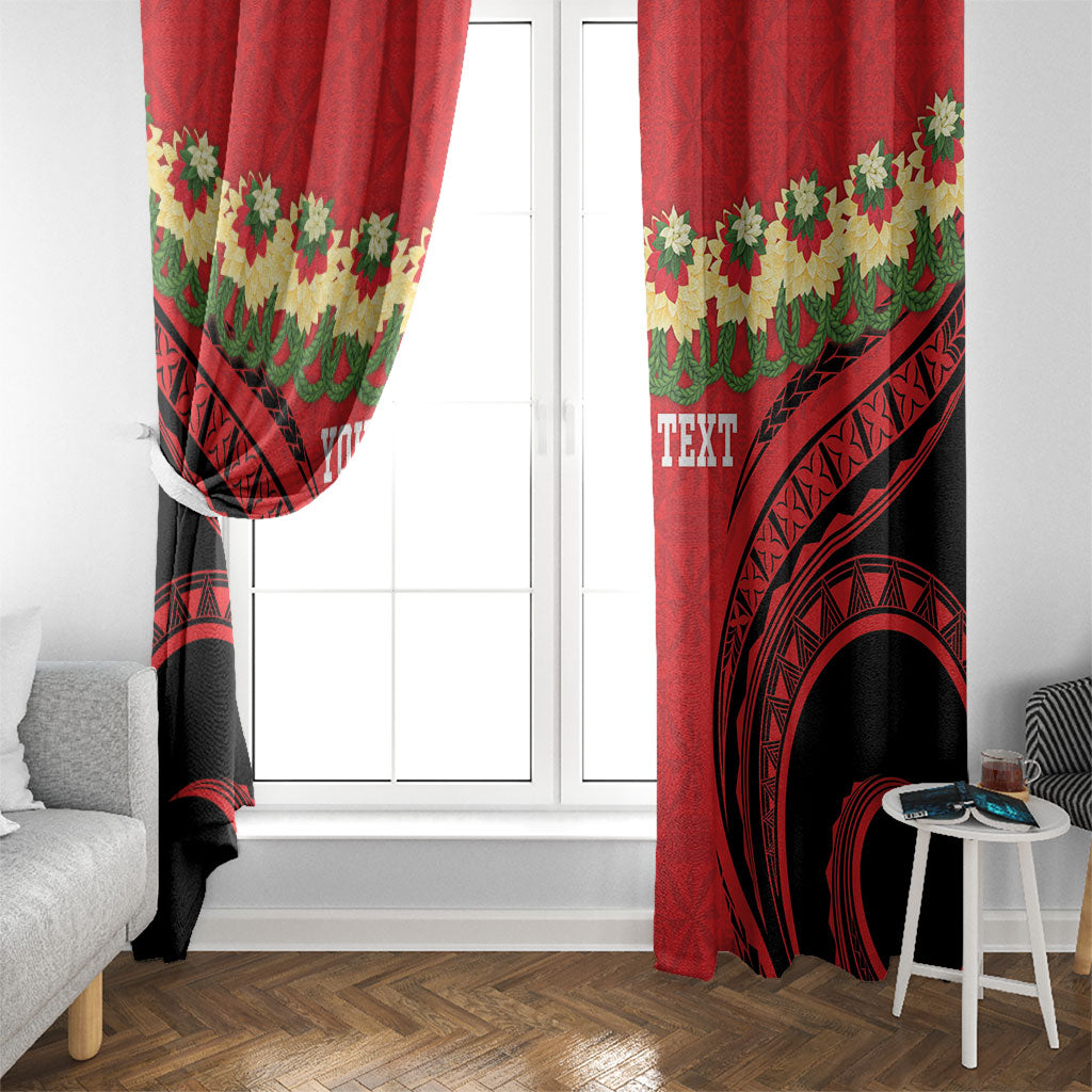 Personalised Red Tonga Ngatu Kahoa Lei Window Curtain LT14 - Polynesian Pride