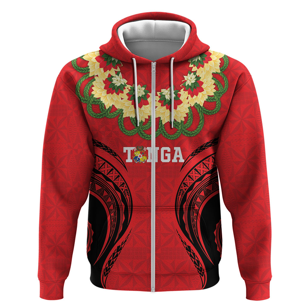 Personalised Red Tonga Ngatu Kahoa Lei Zip Hoodie LT14 Zip Hoodie Red - Polynesian Pride