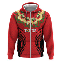 Personalised Red Tonga Ngatu Kahoa Lei Zip Hoodie LT14 Zip Hoodie Red - Polynesian Pride