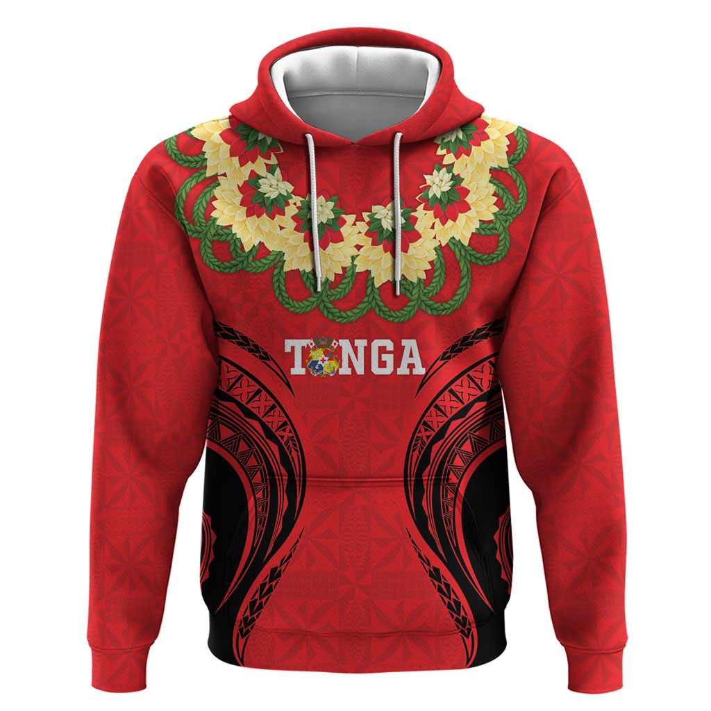Personalised Red Tonga Ngatu Kahoa Lei Zip Hoodie LT14 Pullover Hoodie Red - Polynesian Pride