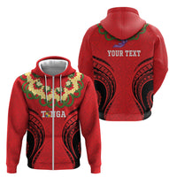 Personalised Red Tonga Ngatu Kahoa Lei Zip Hoodie LT14 - Polynesian Pride