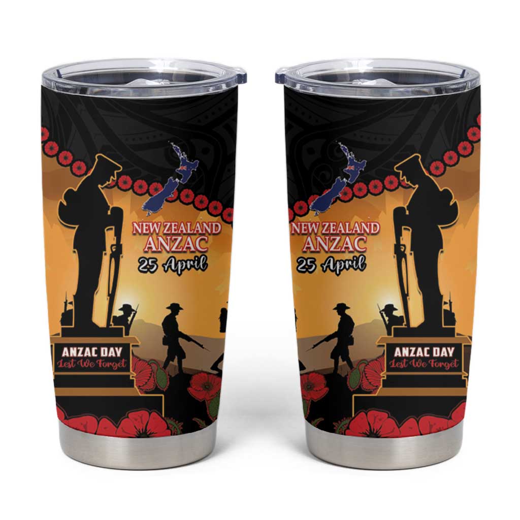 New Zealand Anzac Tumbler Cup Maori Camouflage Mix Poppies We Will Remember Them LT14 Black - Polynesian Pride