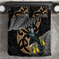 Aotearoa Kowhai Tui Bird Bedding Set Maori Ngaru With Silver Fern LT14 Black - Polynesian Pride