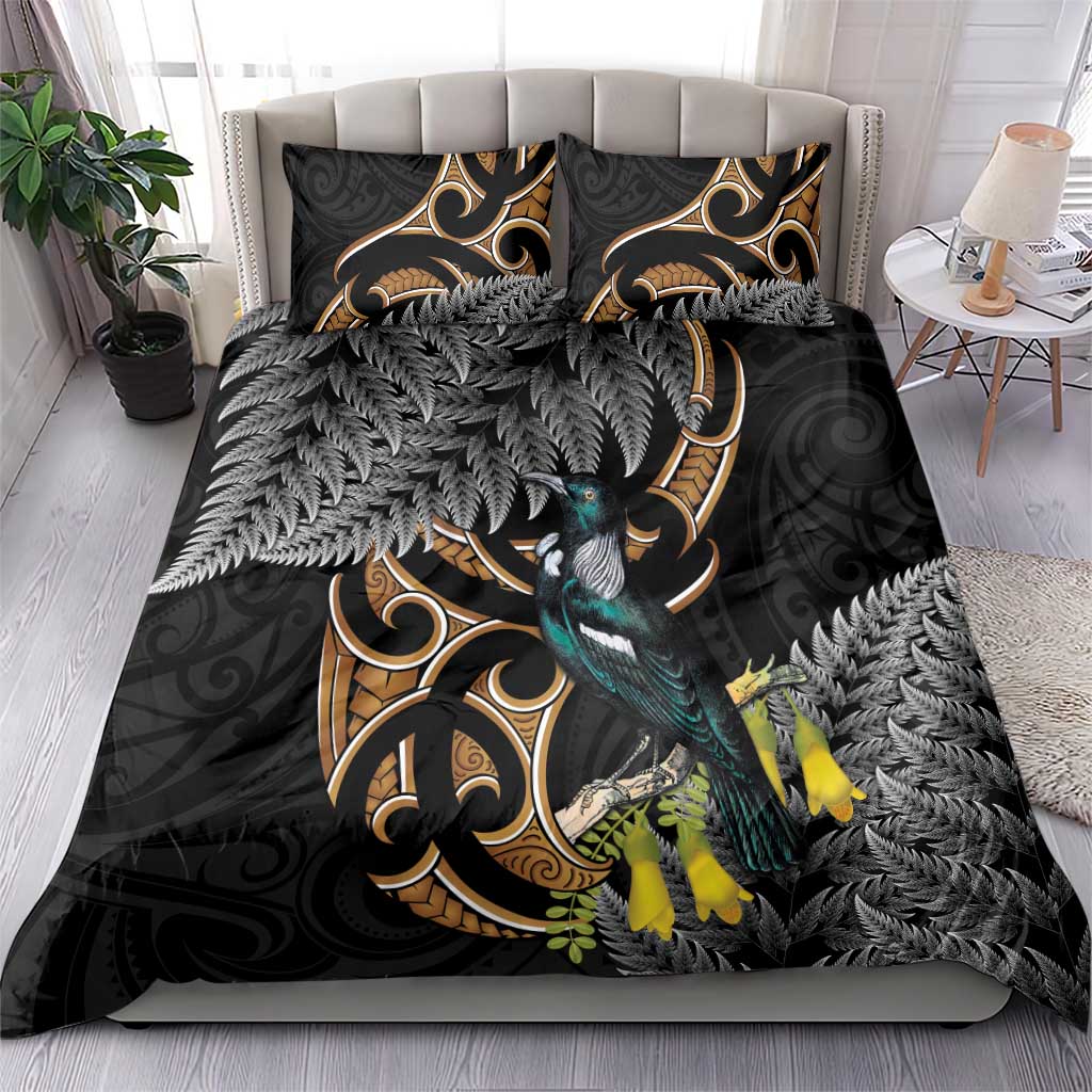 Aotearoa Kowhai Tui Bird Bedding Set Maori Ngaru With Silver Fern LT14 - Polynesian Pride