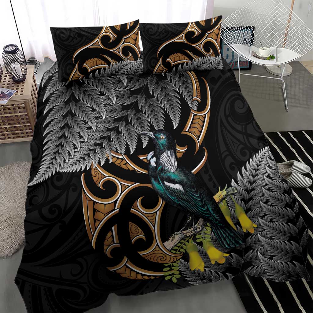 Aotearoa Kowhai Tui Bird Bedding Set Maori Ngaru With Silver Fern LT14 - Polynesian Pride