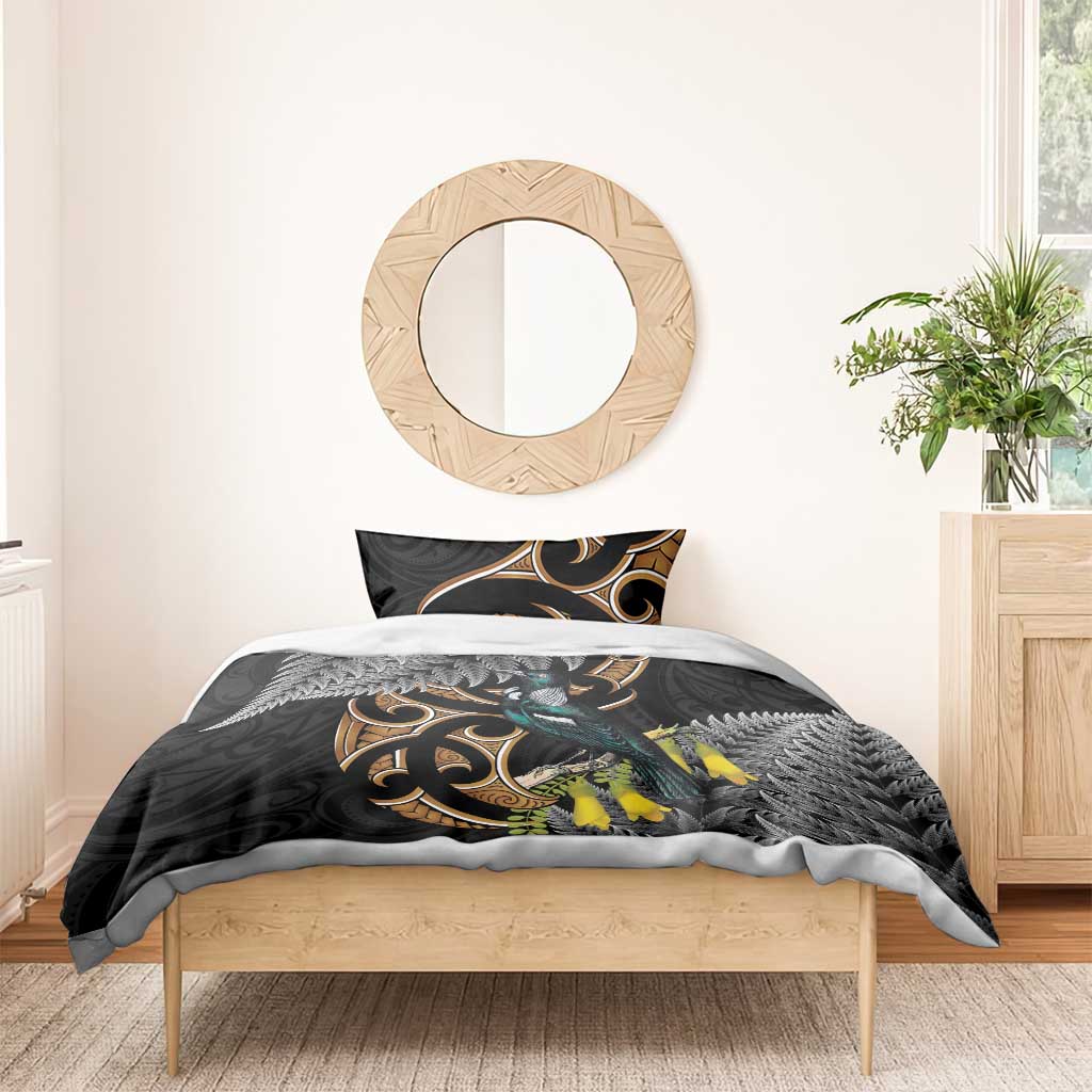 Aotearoa Kowhai Tui Bird Bedding Set Maori Ngaru With Silver Fern LT14 - Polynesian Pride