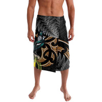 Aotearoa Kowhai Tui Bird Lavalava Maori Ngaru With Silver Fern LT14 Black - Polynesian Pride