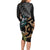 Aotearoa Kowhai Tui Bird Long Sleeve Bodycon Dress Maori Ngaru With Silver Fern