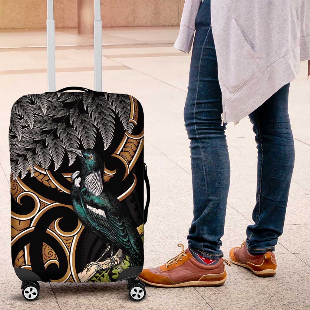 Aotearoa Kowhai Tui Bird Luggage Cover Maori Ngaru With Silver Fern