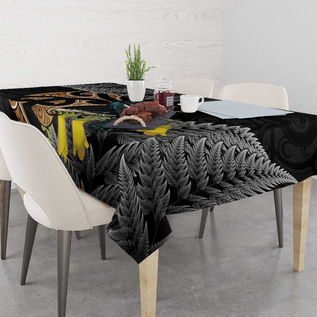 Aotearoa Kowhai Tui Bird Tablecloth Maori Ngaru With Silver Fern LT14 - Polynesian Pride