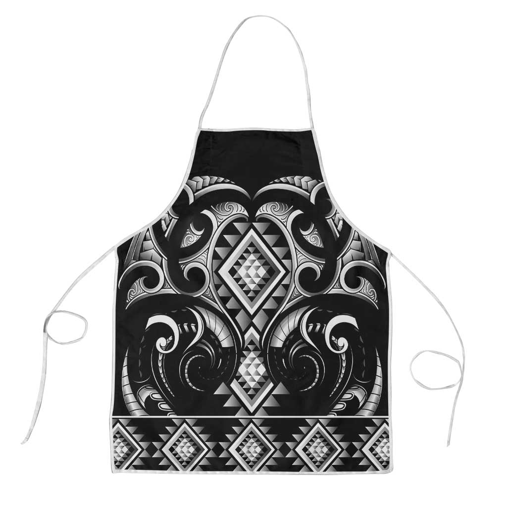 Black Ngaru Taniko With Aotearoa Maori Tattoo Apron LT14 Black - Polynesian Pride