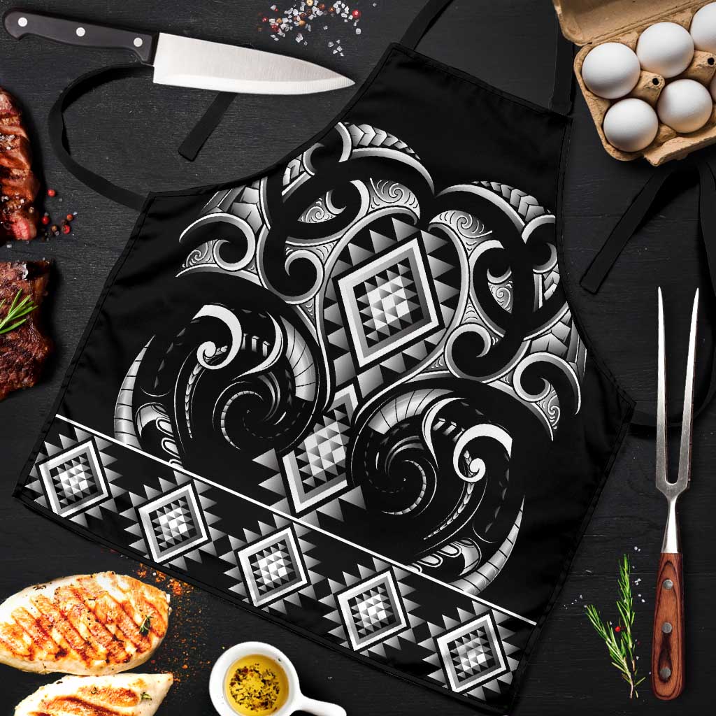 Black Ngaru Taniko With Aotearoa Maori Tattoo Apron LT14 Black - Polynesian Pride