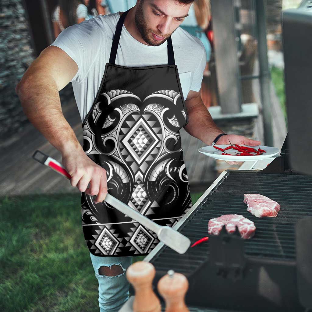 Black Ngaru Taniko With Aotearoa Maori Tattoo Apron LT14 - Polynesian Pride