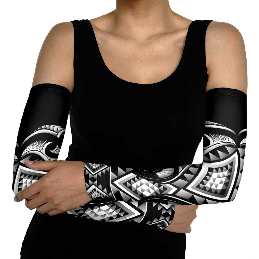 Black Ngaru Taniko With Aotearoa Maori Tattoo Arm Sleeves LT14 - Polynesian Pride