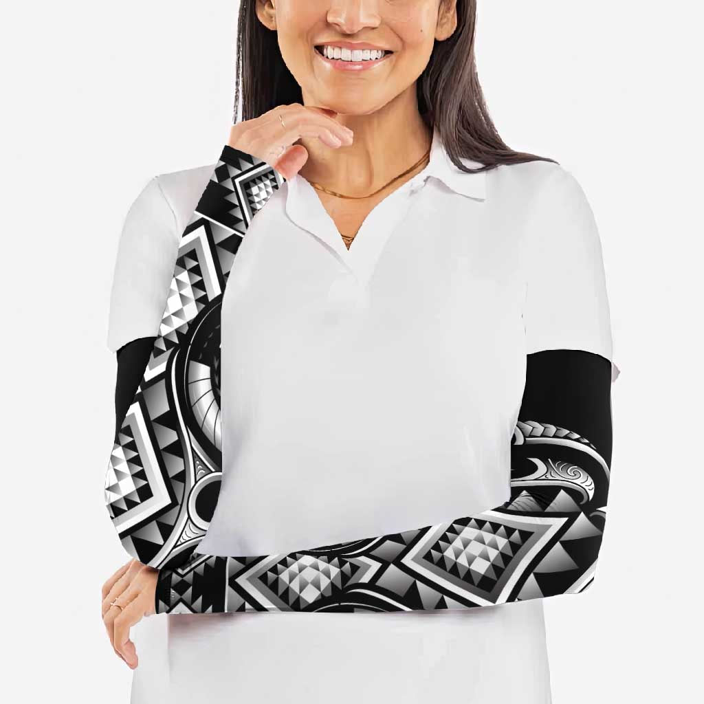 Black Ngaru Taniko With Aotearoa Maori Tattoo Arm Sleeves LT14 - Polynesian Pride