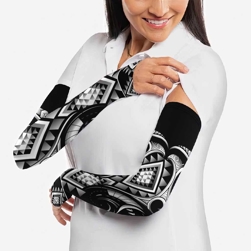 Black Ngaru Taniko With Aotearoa Maori Tattoo Arm Sleeves LT14 - Polynesian Pride