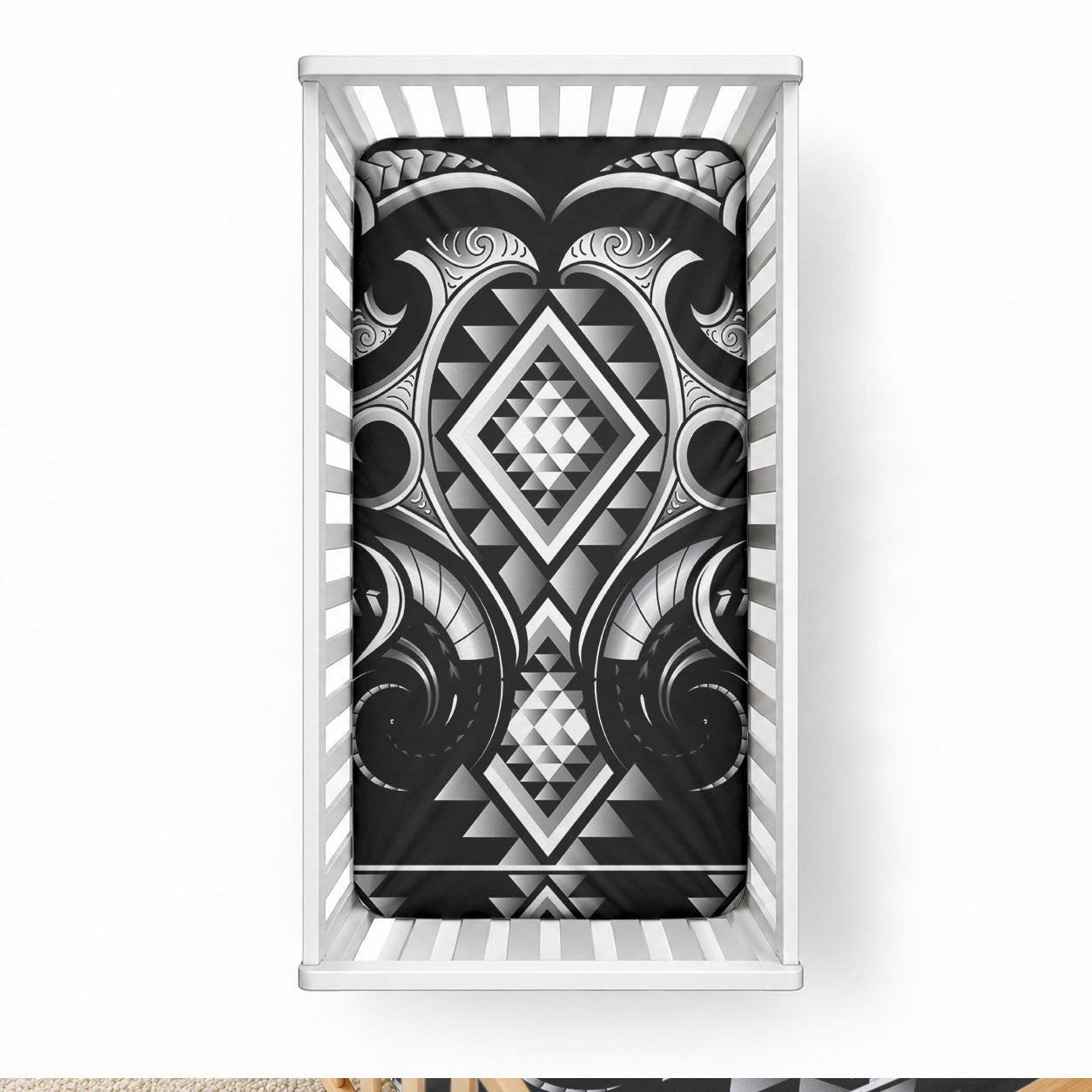 Black Ngaru Taniko With Aotearoa Maori Tattoo Baby Bed Cover