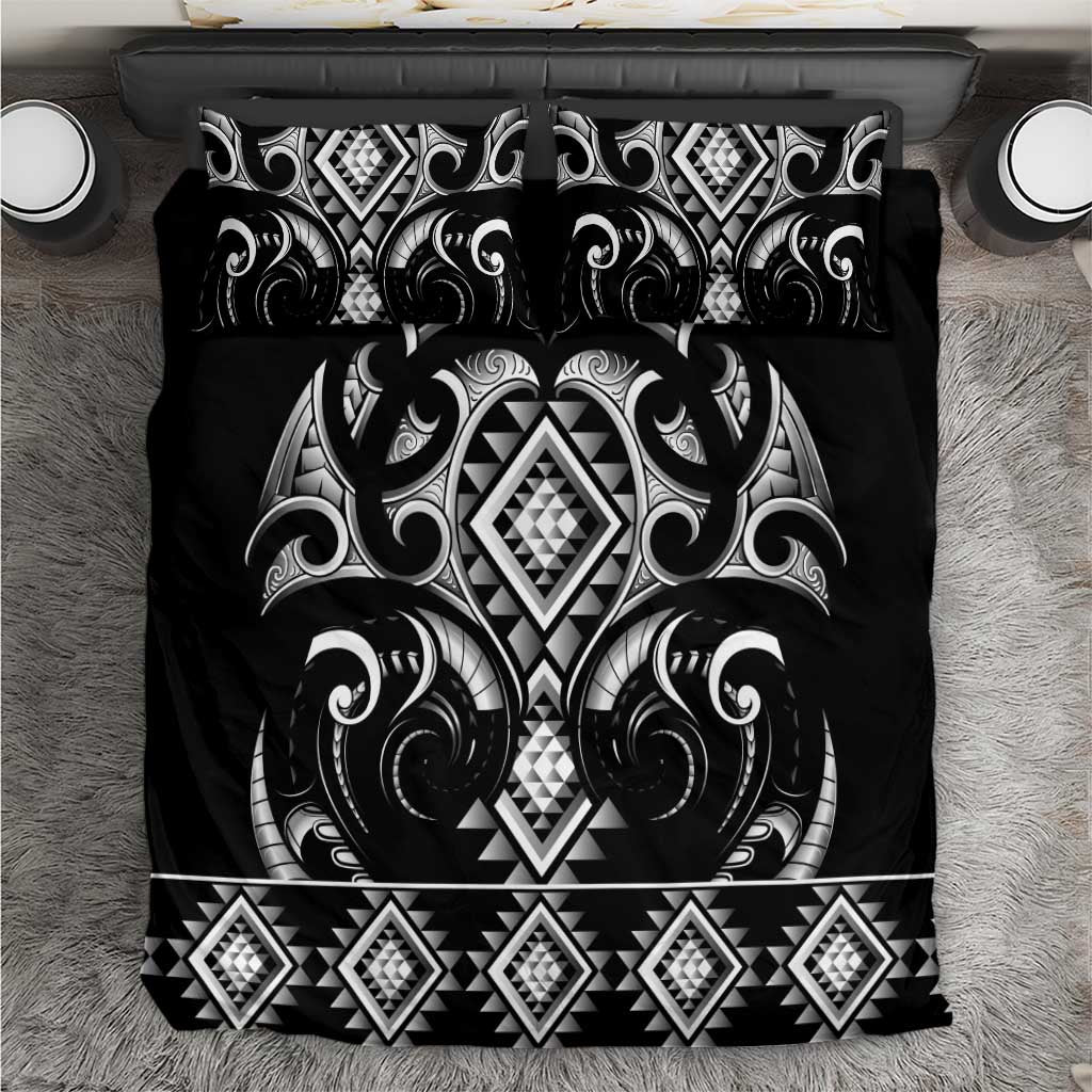 Black Ngaru Taniko With Aotearoa Maori Tattoo Bedding Set LT14 Black - Polynesian Pride