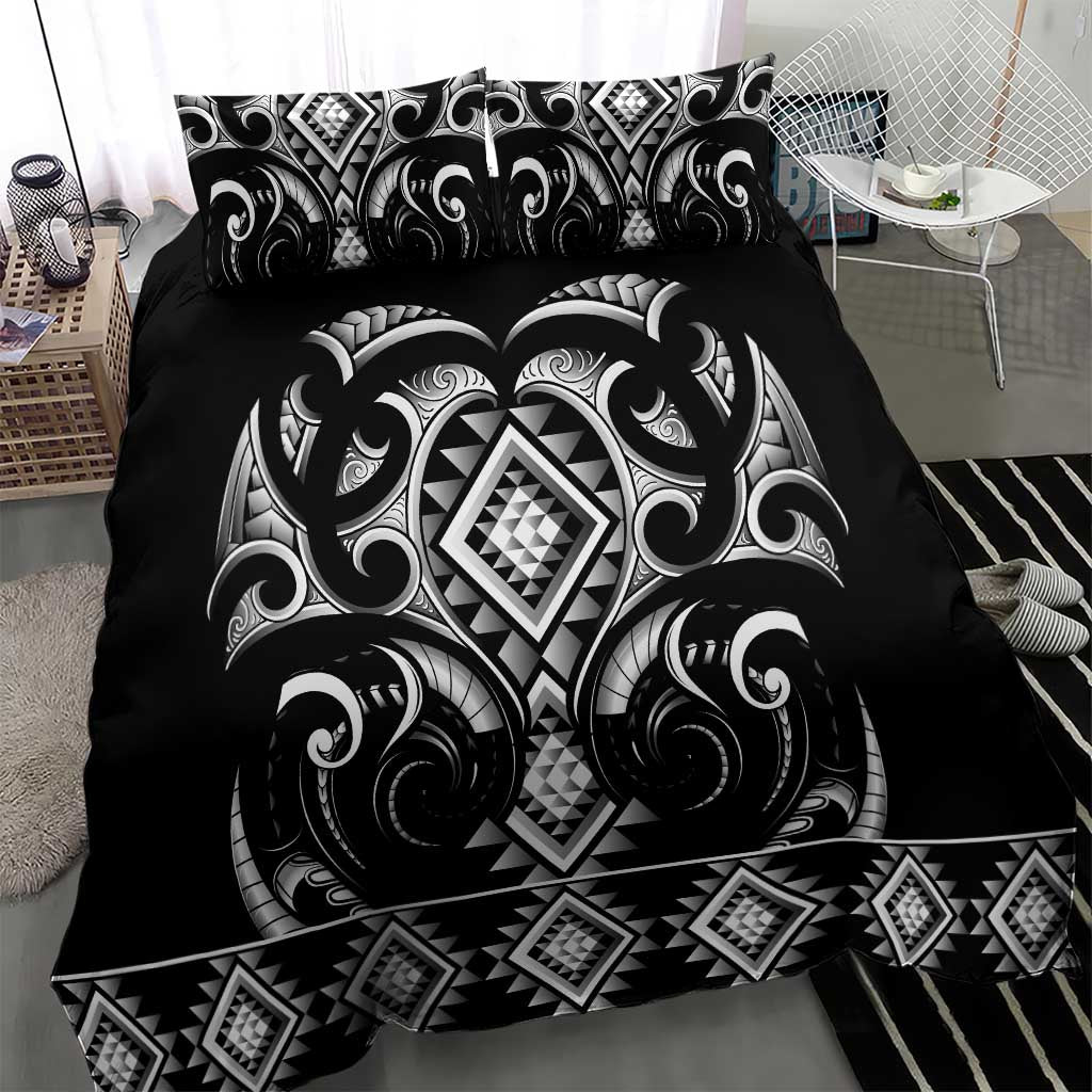 Black Ngaru Taniko With Aotearoa Maori Tattoo Bedding Set LT14 - Polynesian Pride