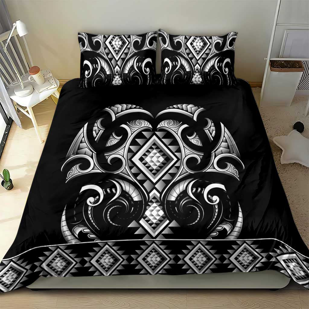Black Ngaru Taniko With Aotearoa Maori Tattoo Bedding Set LT14 - Polynesian Pride