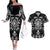 Black Ngaru Taniko With Aotearoa Maori Tattoo Couples Matching Off The Shoulder Long Sleeve Dress and Hawaiian Shirt