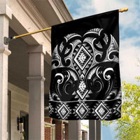 Black Ngaru Taniko With Aotearoa Maori Tattoo Garden Flag LT14 House Flag Black - Polynesian Pride