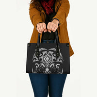 Black Ngaru Taniko With Aotearoa Maori Tattoo Leather Bag LT14 - Polynesian Pride