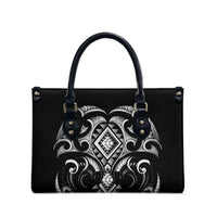 Black Ngaru Taniko With Aotearoa Maori Tattoo Leather Bag LT14 - Polynesian Pride