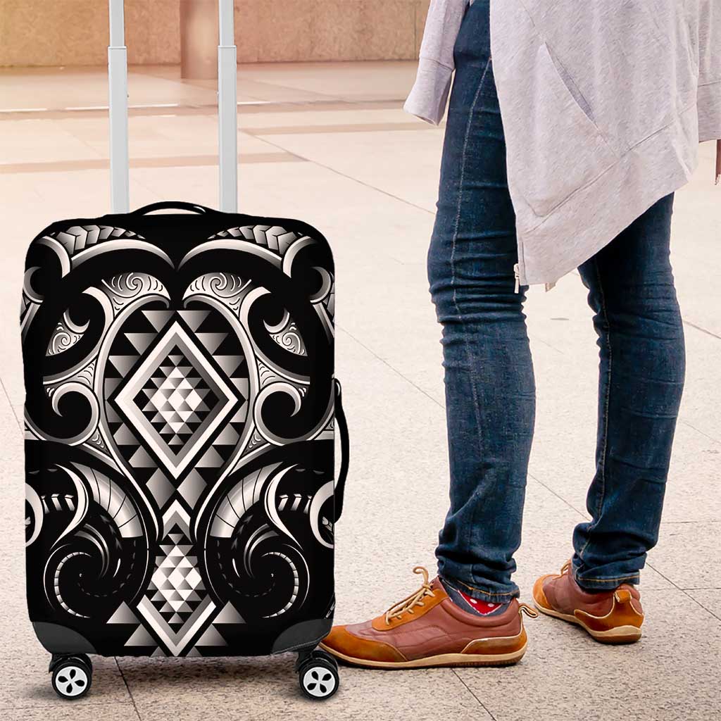 Black Ngaru Taniko With Aotearoa Maori Tattoo Luggage Cover