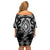 Black Ngaru Taniko With Aotearoa Maori Tattoo Off Shoulder Short Dress