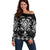 Black Ngaru Taniko With Aotearoa Maori Tattoo Off Shoulder Sweater